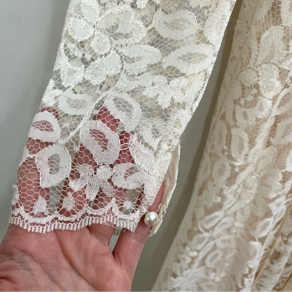 Vintage Cachet by Bari Protas Ivory Lace Midi Dress Wedding Romantic Long Sleeve - Picture 6 of 15